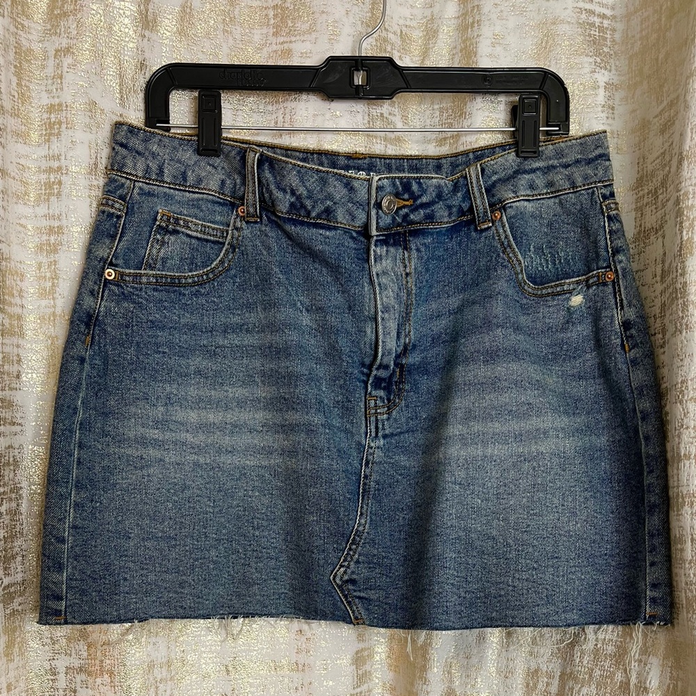 Denim A-Line Mini Skirt with Slight Distressing 🫦